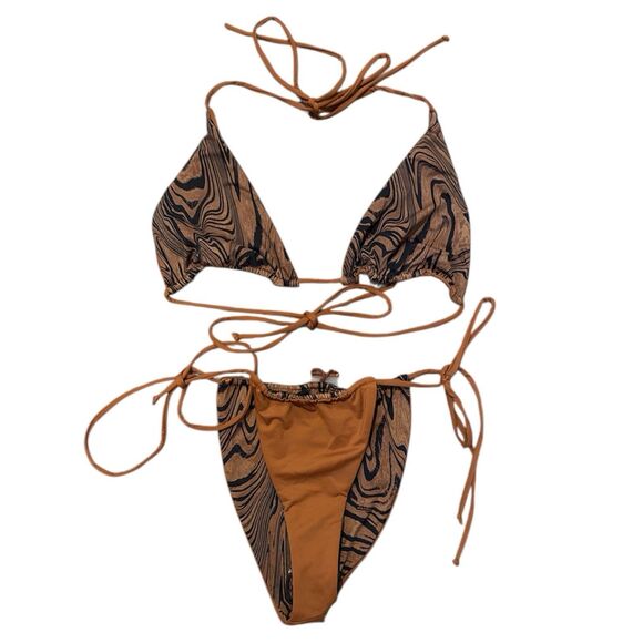 Good American Tiny Ties Chai Swirl Reversible Side Tie Bikini Set NWOT - Picture 3 of 6